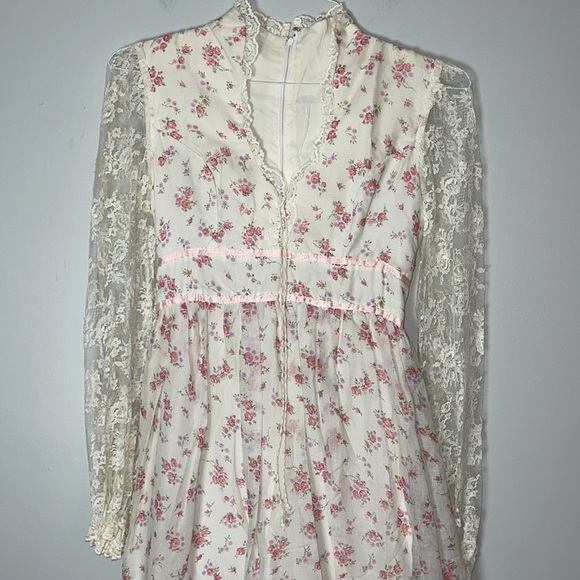 Vintage Prairie Cream Lace Ruffles Maxi Dress 7-8 Small - Picture 2 of 7